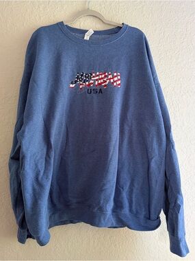 Blue USA Michigan Flag Graphic Crewneck Sweatshirt 3XL